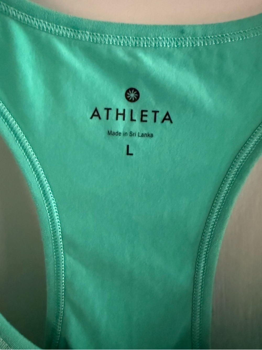 2 Athleta Tanks - Neon Coral Racerback Tank w Purple Liner and Aqua Blue Size L - Picture 4 of 9